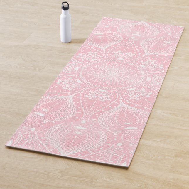 Elegant White Mandala Pink Design Yoga Mat (In Situ)