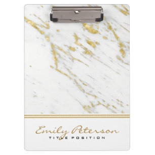 Elegant White Marble And Gold Glitter Clipboard