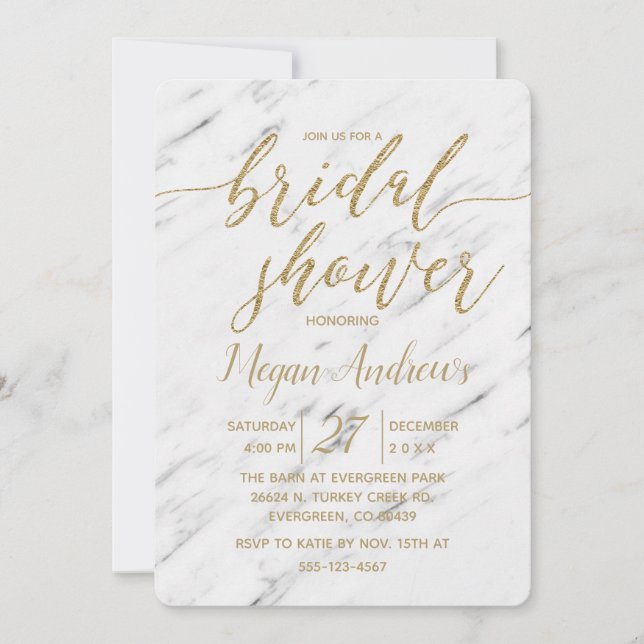 Elegant White Marble Bridal Shower Invitation (Front)