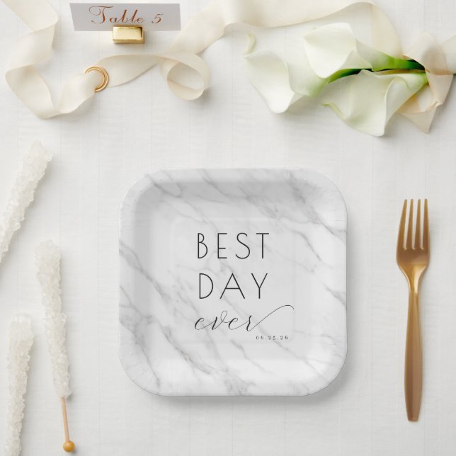 Elegant White Marble Celebration Paper Plate (Wedding)