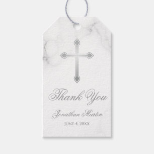 Elegant White Marble Custom Name Baptism Thank You Gift Tags