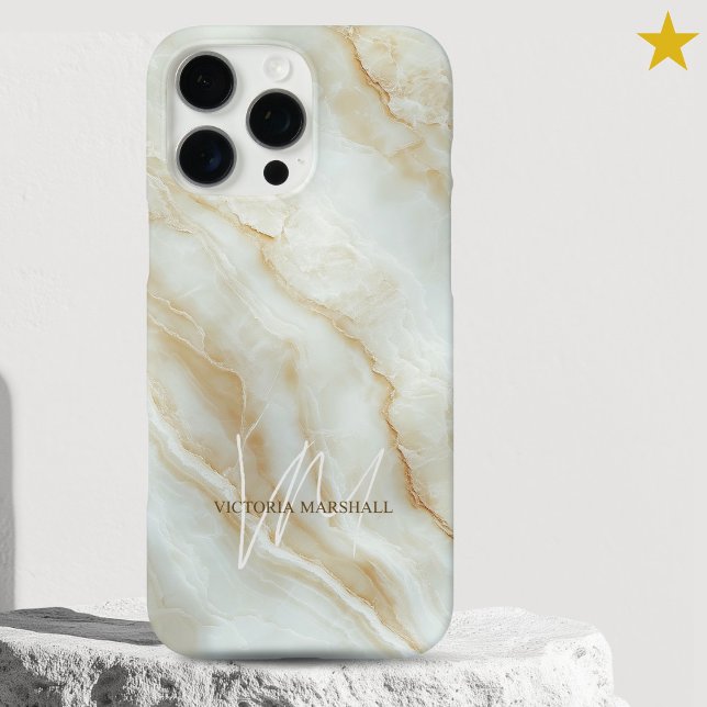Elegant White Marble Custom Name Monogrammed Case-Mate iPhone Case (Creator Uploaded)