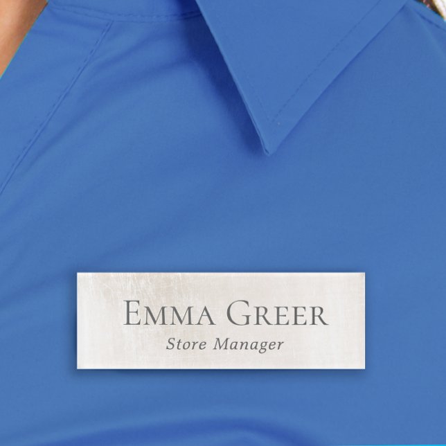 Elegant White Marble Employee Staff  Name Tag (Creator Uploaded)