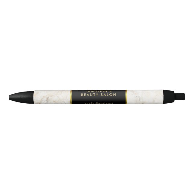 Elegant white marble gold black professional black ink pen (Front)