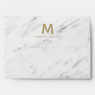 Elegant White Marble & Gold Foil Wedding Monogram Envelope