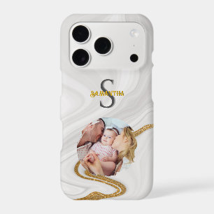 Elegant White Marble Gold Glitter Personalized