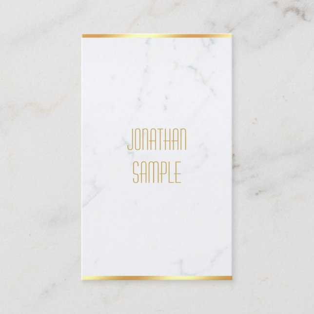 Elegant White Marble Gold Name Modern Template Business Card (Front)