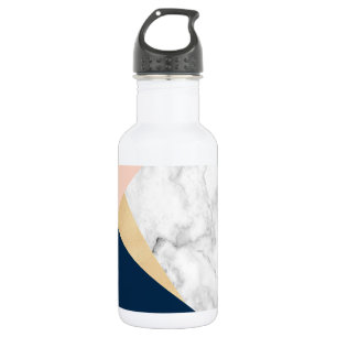 elegant white marble gold peach blue color block 532 ml water bottle