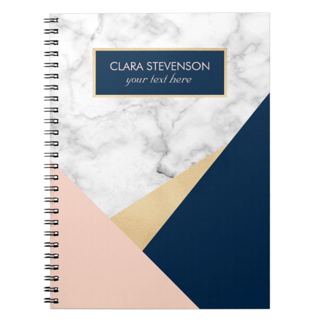 elegant white marble gold peach blue colour block notebook (Front)