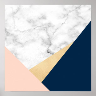 elegant white marble gold peach blue colour block poster
