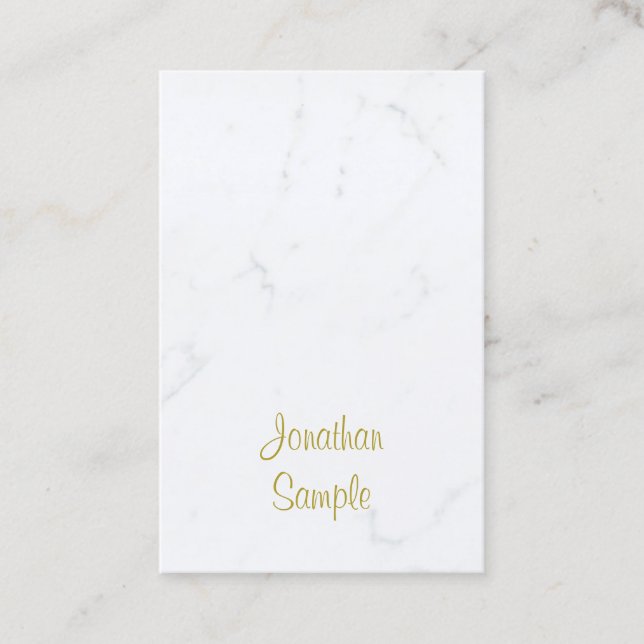 Elegant White Marble Gold Script Luxurious Plain Business Card (Front)
