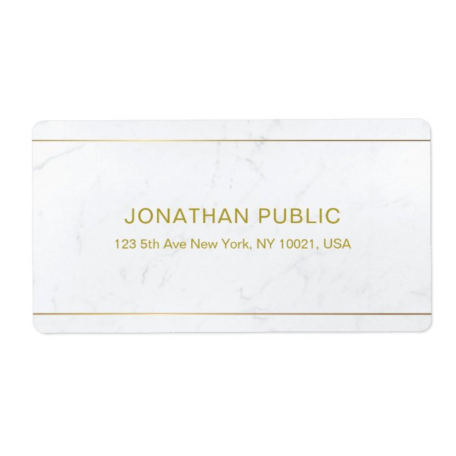 Elegant White Marble Gold Text Simple Top Shipping (Front)