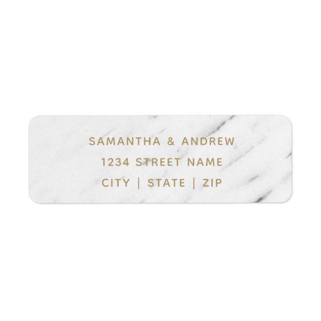 Elegant White Marble & Gold Wedding Return Address Label (Front)