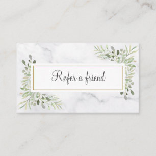 Elegant White Marble Greenery Leaves Referral Card