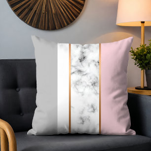 Elegant White Marble Grey Pink Cushion