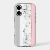 Elegant White Marble Grey Pink Gold Stripes