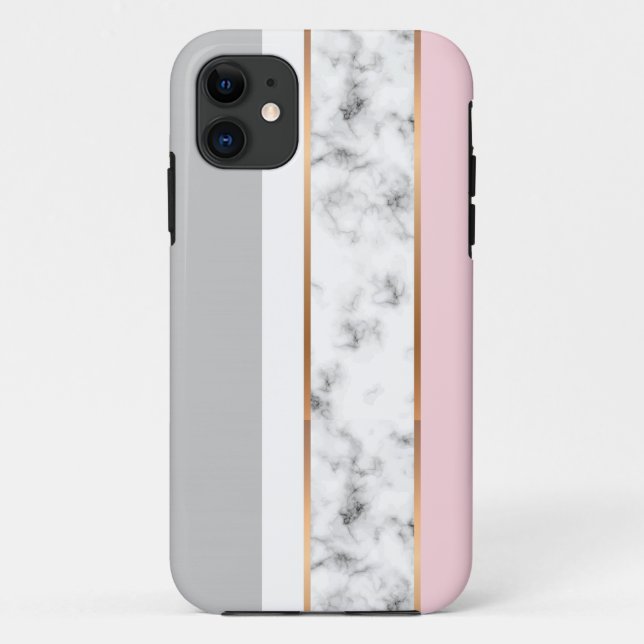 Elegant White Marble Grey Pink Gold Stripes Case-Mate iPhone Case (Back)