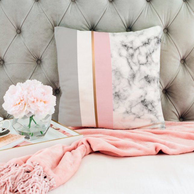 Elegant White Marble Grey Pink Gold Trendy Girly Cushion (Creator Uploaded)