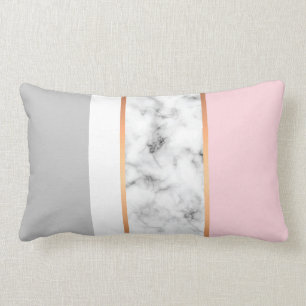 Elegant White Marble Grey Pink Lumbar Cushion