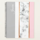 Elegant White Marble Grey Pink Personalised Name