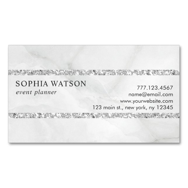 Elegant White Marble Magnetic Business Card (Front)