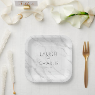 Elegant White Marble Minimalist Paper Plate