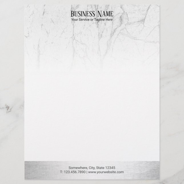 Elegant White Marble Modern Silver Border Customised Letterhead (Front)