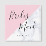 Elegant white marble & pastel pink bridesmaid magnet<br><div class="desc">Stylish design in pastel pink & white marble.</div>