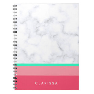elegant white marble pastel pink melon mint notebook