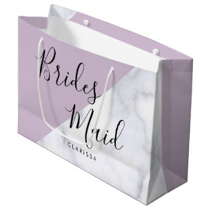 Elegant white marble & pastel purple bridesmaid large gift bag