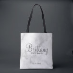 Elegant White Marble Personalised Bridesmaids Tote Bag<br><div class="desc">Classy Elegant White Marble Personalised Bridesmaids Gifts
featuring personalised bridesmaid's name in modern calligraphy font style with title in modern sans serif font style on white marble background.

Also perfect for Maid of Honour,  Flower Girl,  Mother of the Bride and more.</div>