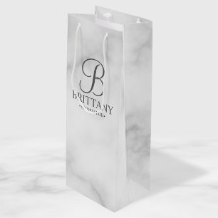 Elegant White Marble Personalised Bridesmaids Wine Gift Bag