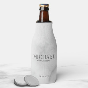 Elegant White Marble Personalised Groomsmen Bottle Cooler