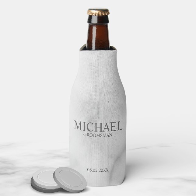 Elegant White Marble Personalised Groomsmen Bottle Cooler (Creator Uploaded)