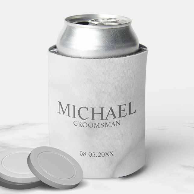 Elegant White Marble Personalised Groomsmen Can Cooler (Creator Uploaded)