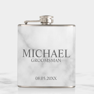 Elegant White Marble Personalised Groomsmen Hip Flask