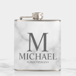 Elegant White Marble Personalised Groomsmen Hip Flask<br><div class="desc">Classy Elegant White Marble Personalised Groomsmen Gifts
featuring personalised monogram,  groomsman's name and title in classic serif font style on white marble background.

Also perfect for Best Man,  Father of the Bride and more.</div>