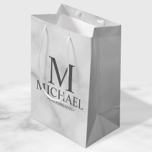 Elegant White Marble Personalised Groomsmen Medium Gift Bag