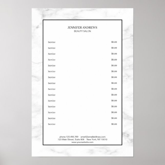 Elegant White Marble Pricelist Poster (Front)