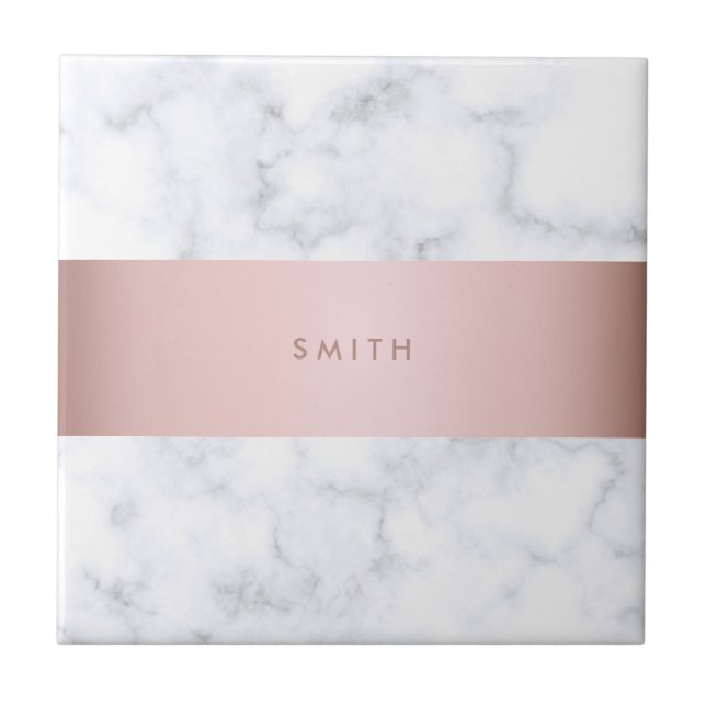 elegant white marble rose gold faux strip ceramic tile (Front)