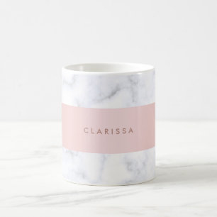 elegant white marble rose gold faux strip coffee mug