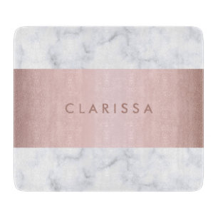 elegant white marble rose gold faux strip cutting board