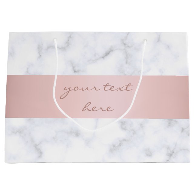 elegant white marble rose gold faux strip large gift bag (Front)