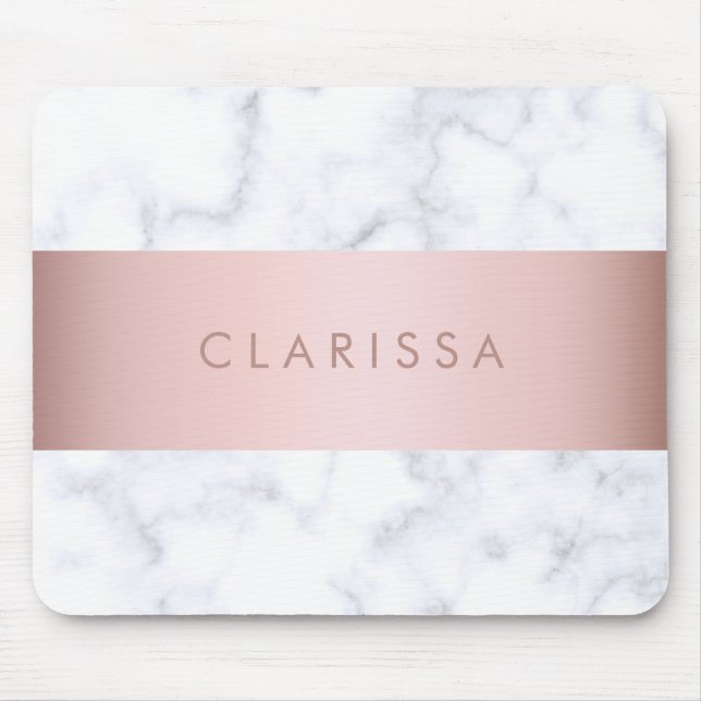 elegant white marble rose gold faux strip mouse pad (Front)