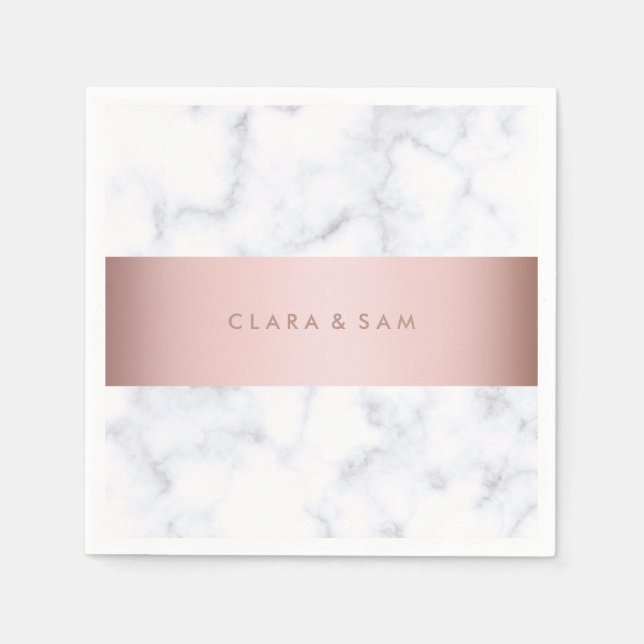 elegant white marble rose gold faux strip napkin (Front)