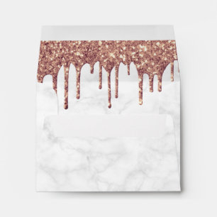 Elegant white marble rose gold glitter drips envel envelope
