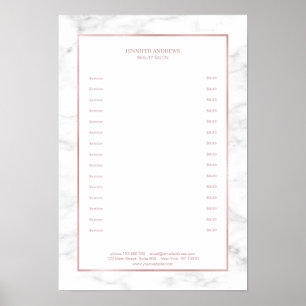 Elegant White Marble Rosegold Pricelist Poster