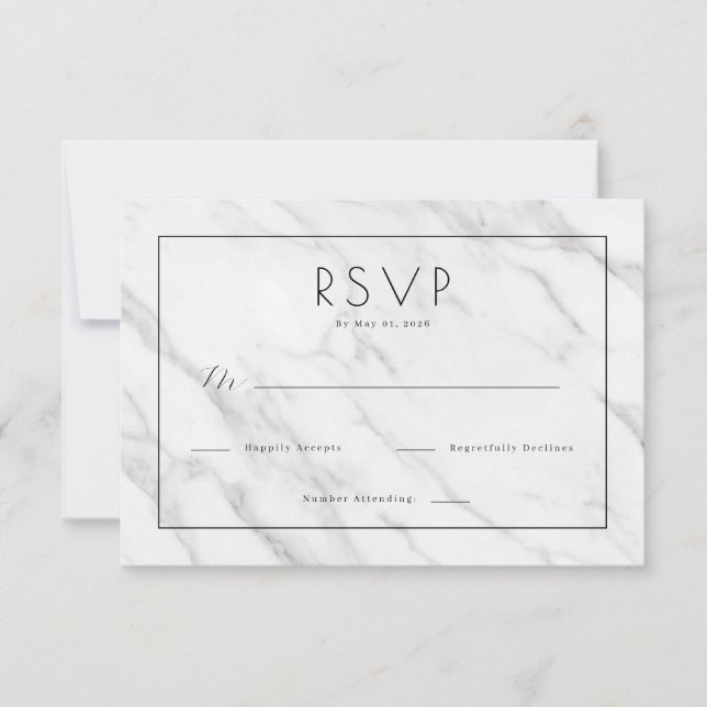 Elegant White Marble RSVP Card (Front)