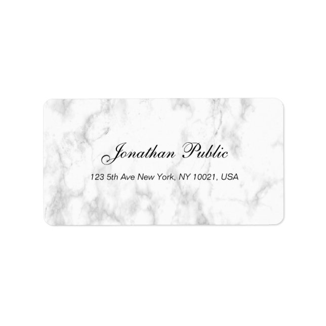 Elegant White Marble Script Luxury Professional Label (Front)