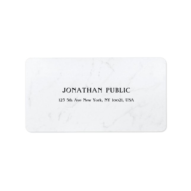 Elegant White Marble Simple Plain Modern Address Label (Front)